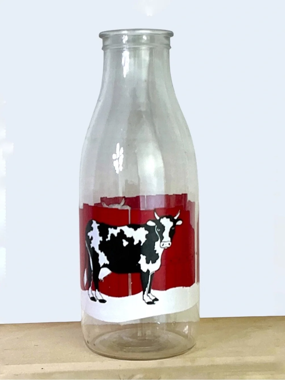 Vintage Le Parfait France Milk Jar Glass Bottle Farm Scene Cow Fence 9.5